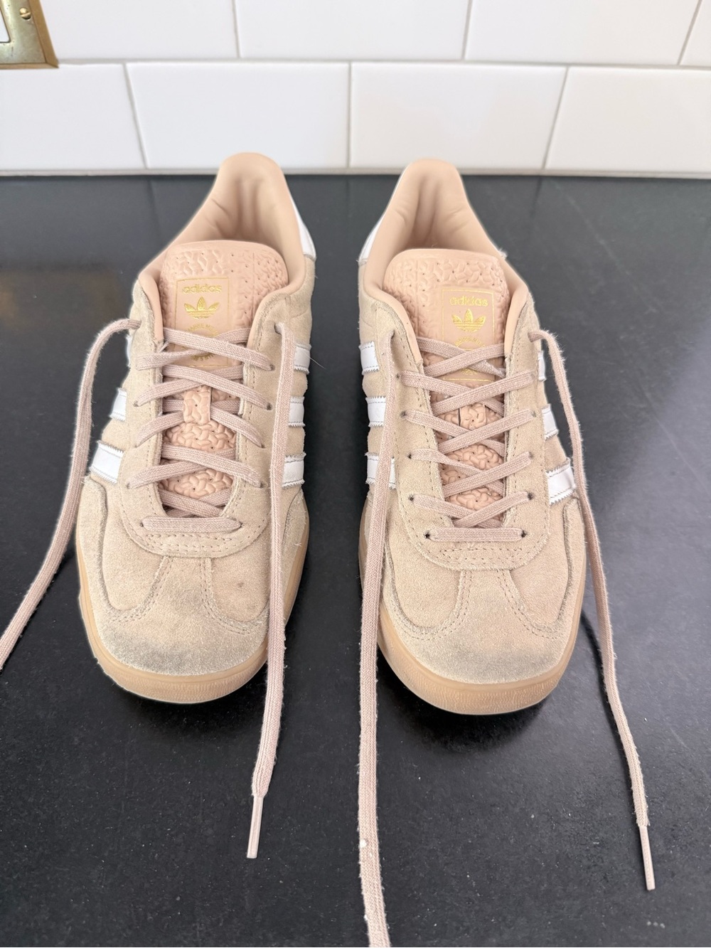 Adidas Gazelle Beige Suede Sneakers with White Stripes - Picture 4 of 6
